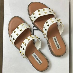 Steve Madden White and Gold Studded Sandals